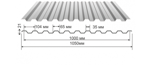Профнастил оцинкованный С-21 1050x2500 купить недорого в Жилево